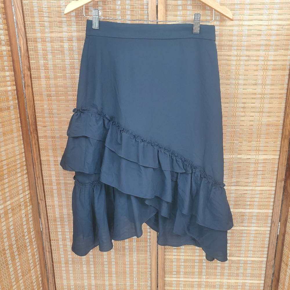 ♧ Club Monaco Navy Blue Ruffled Skirt with Sharkbite Hem Size 2
